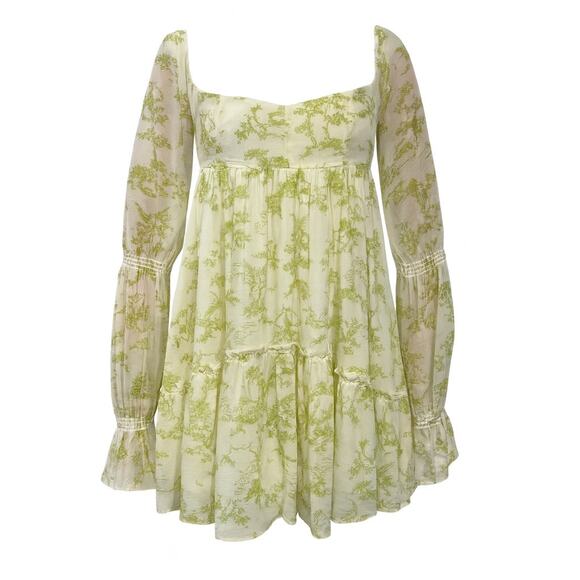 Urban Outfitters Size S Lanette Toile Fairy Print Mini Dress Cream Coquette Elf - Picture 1 of 12